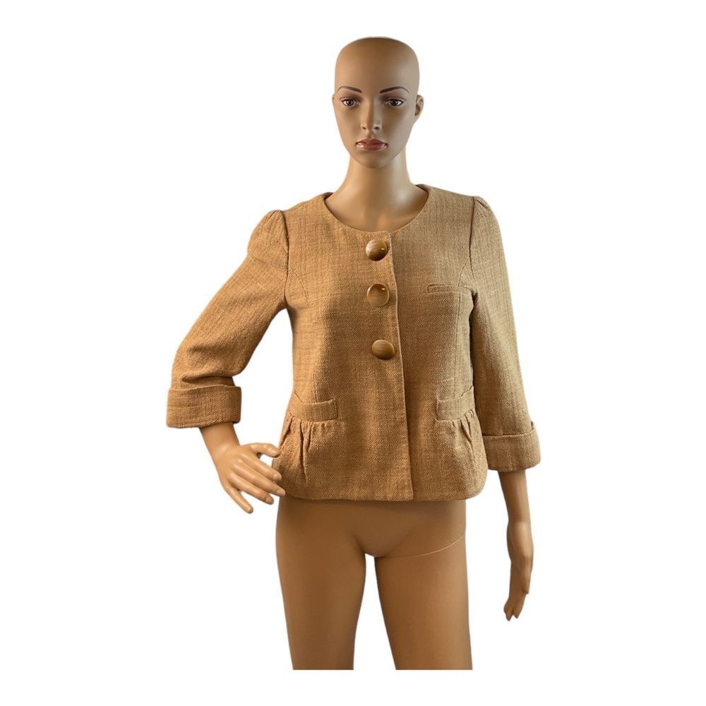 H&M Women’s vintage Tan Tweed Textured Weave Jacket Blazer Size M